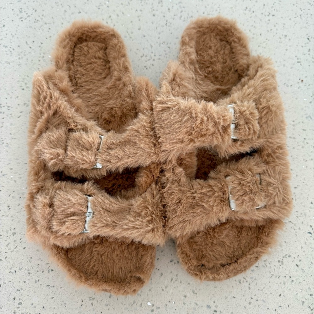 Fuzzy Birk-Like Sandals/Slippers